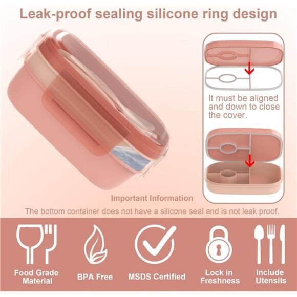 Bento Lunch Box Set 3 Tier Stackable Containers with Lunch Bag Utensils Leakproo - Picture 4 of 8